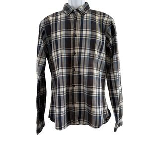 Diesel Shirt Mens XL Blue Brown Plaid Slim Fit Stretch Long Sleeve Button Down